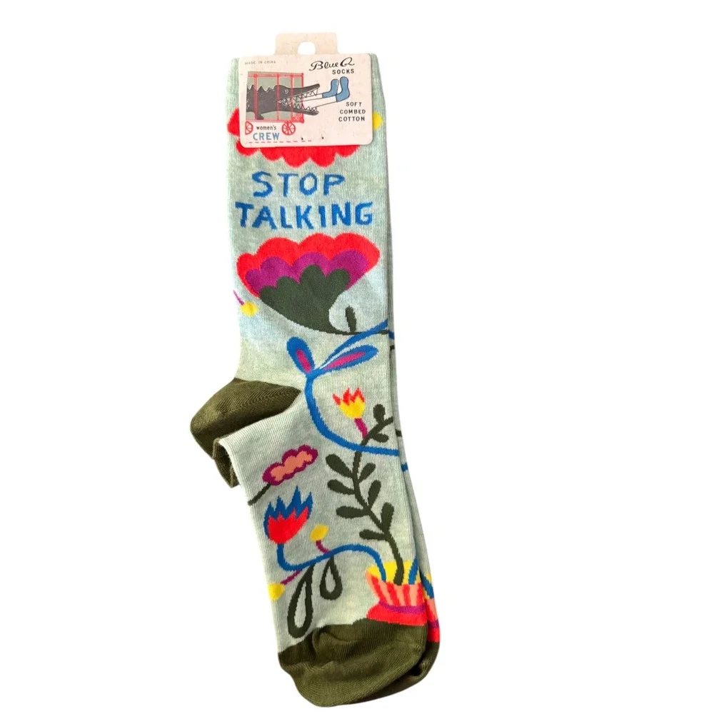 Blue Q Womens Crew Socks Stop Talking Soft Combed‎ Cotton Size 5-10